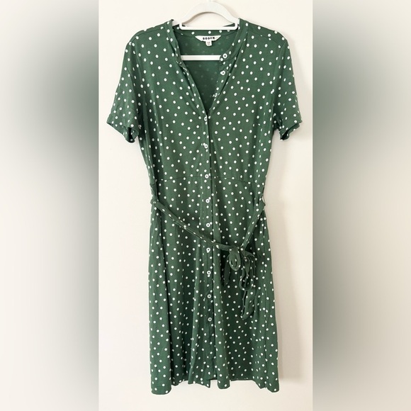 Boden Julia Short Sleeve Dark Green Polka Dot Dress - Picture 1 of 8